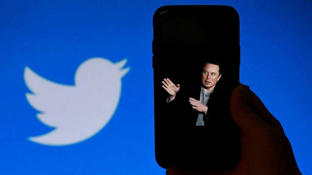 A phone screen displays a photo of Elon Musk with the Twitter logo shown in the background. /CFP