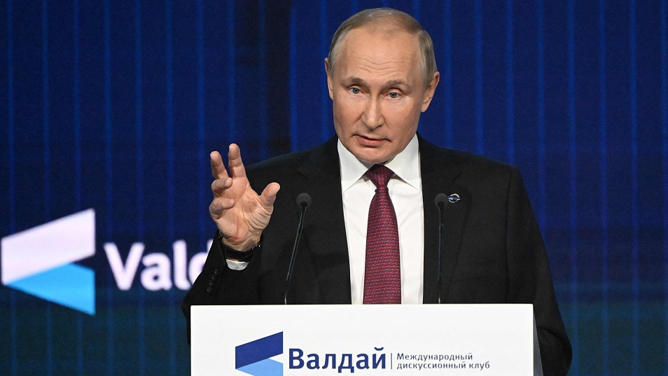 Russian President Vladimir Putin addresses the plenary session of the Valdai Discussion Club forum in the Moscow region, Russia, October 27, 2022. /CFP