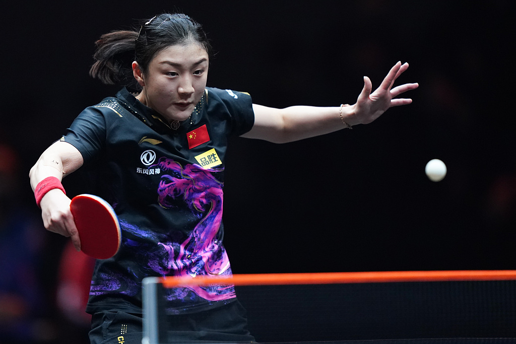 Chen Meng of China competes in the women's singles final match against her compatriot Sun Yingsha at the World Table Tennis (WTT) Cup Finals in Xinxiang, central China's Henan Province, October 30, 2022. /CFP