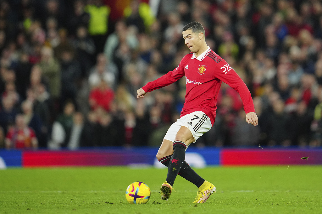 Manchester United's Cristiano Ronaldo plays the ball during their clash with West Ham United at Old Trafford in Manchester, England, October 30, 2022. /CFP