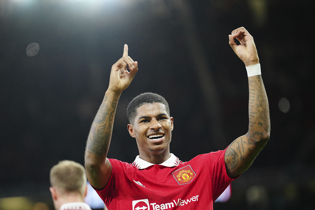 Manchester United's Marcus Rashford reacts after their clash with West Ham United at Old Trafford in Manchester, England, October 30, 2022. /CFP