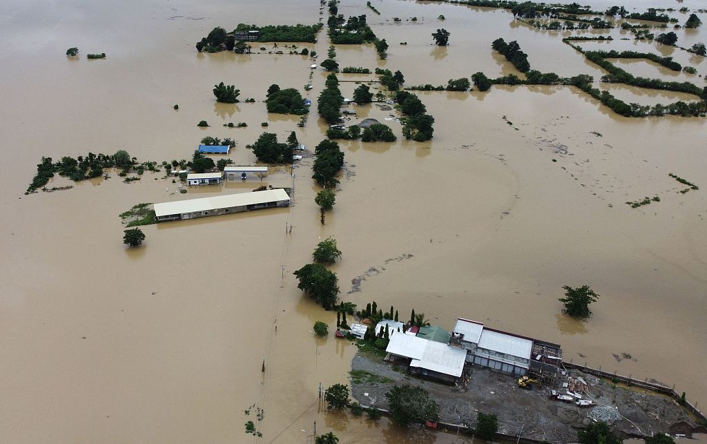 An aerial view of a flooded village in Tuguegarao, Cagayan Province, the Philippines, October 30, 2022. /CFP
