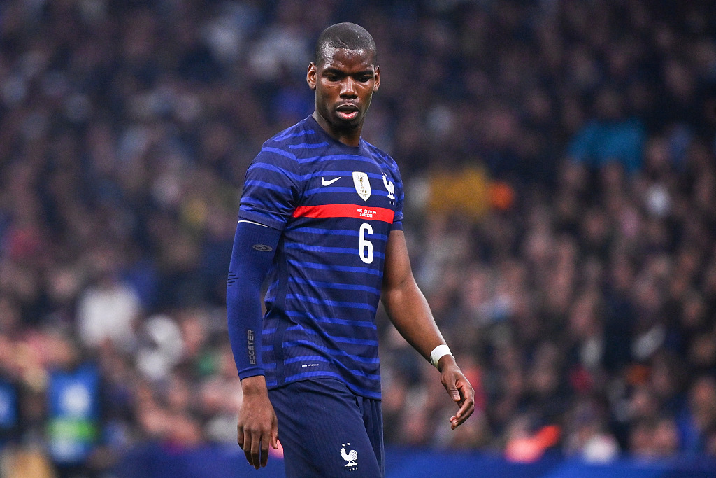 Paul Pogba of France in a friendly against Cote d'Ivoire in Marseille, France, March 25, 2022. /CFP