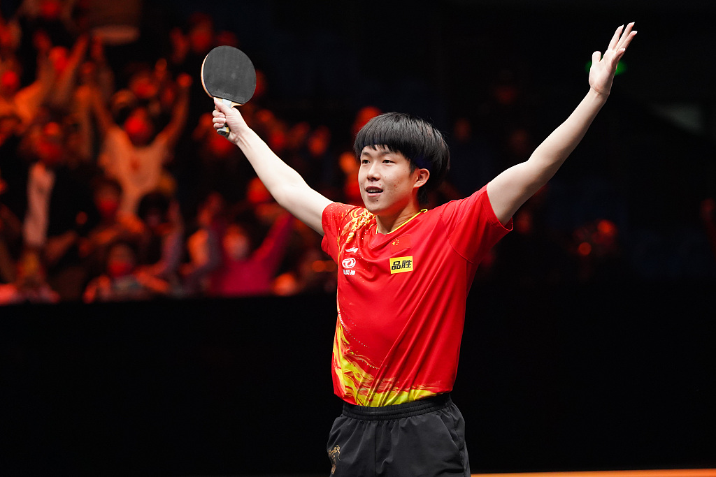 Wang Chuqin of China wins the men's singles title during the WTT Cup Finals in Xinxiang, central China's Henan Province, October 30, 2022. /CFP 