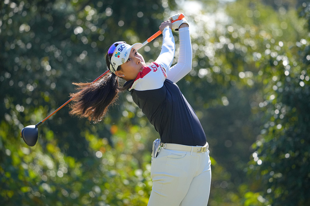 Atthaya Thitikul of Thailand hits her tee shot on the 7th hole during the first round of the TOTO Japan Classic at Seta Golf Course North Course on November 3, 2022 in Otsu, Shiga, Japan. /CFP