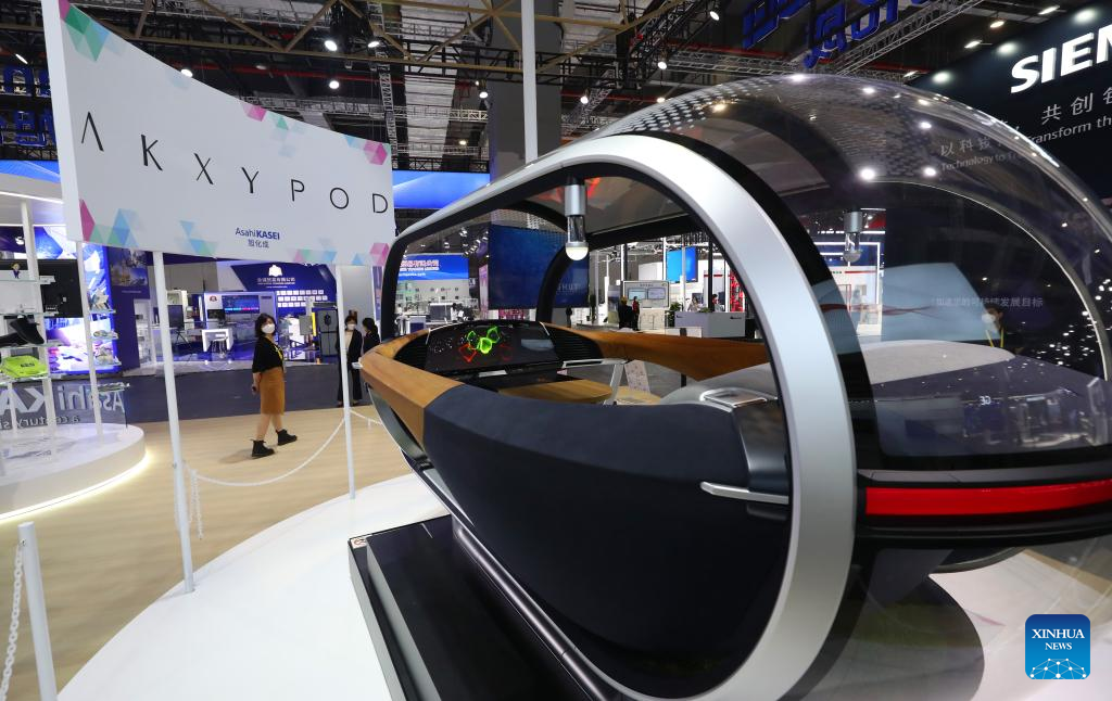 An exhibit embodying Japan's chemical company Asahi Kasei's concept of the future automotive interiors in the main venue of the 5th CIIE, east China's Shanghai, Nov. 2, 2022. /Xinhua