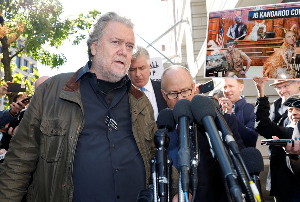 Steve Bannon, former White House chief strategist under former President Donald Trump, speaks to reporters after his sentencing hearing at U.S. District Court in Washington, U.S., October 21, 2022. /Reuters