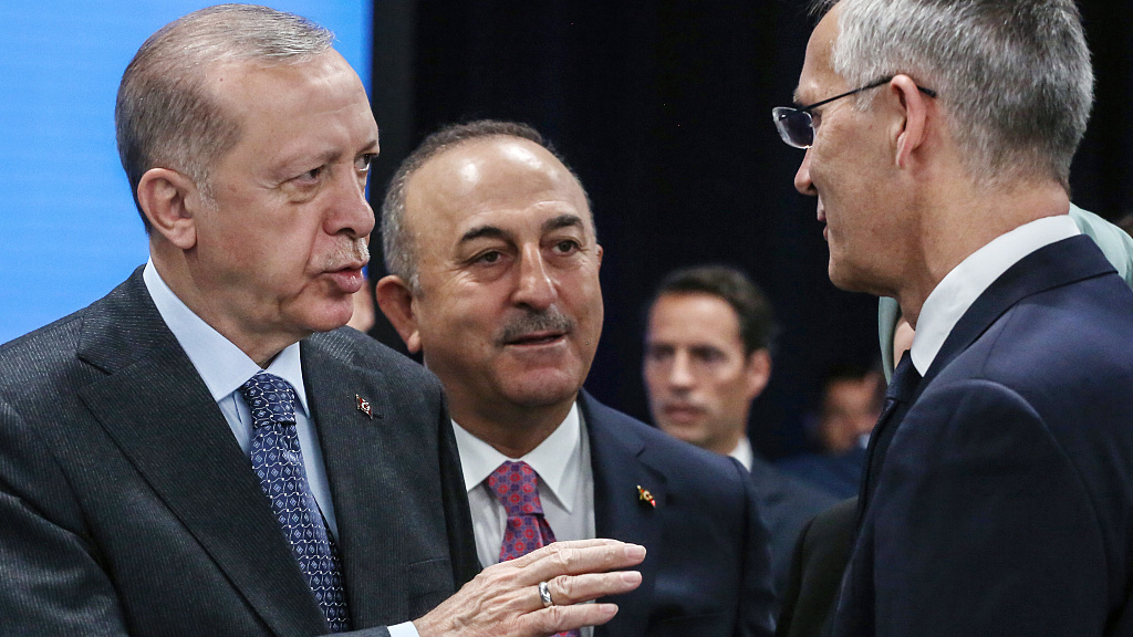 Turkish President Recep Tayyip Erdogan (L) met with NATO Secretary General Jens Stoltenberg on the last day of NATO summit in Madrid, Spain, June 30, 2022. /CFP

