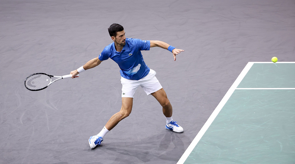 Novak Djokovic in action during the Paris Masters semifinal against Stefanos Tsitsipas in Paris, France, November 5, 2022. /CFP