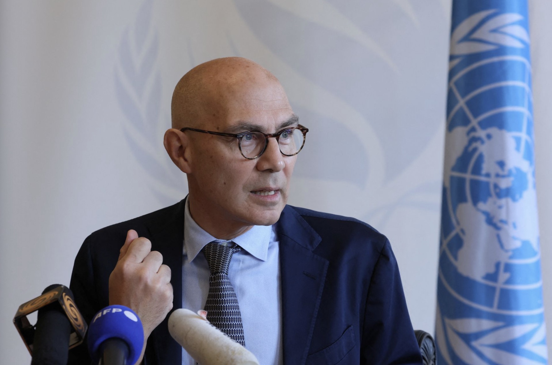 New United Nations High Commissioner for Human Rights (UNHCR) Volker Turk gives a statement during a news conference at Palais Wilson in Geneva, Switzerland November 2, 2022. /Reuters