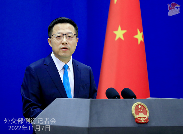  Chinese Foreign Ministry spokesperson Zhao Lijian answers questions at a regular press conference in Beijing, China, November 7, 2022. /Chinese Foreign Ministry