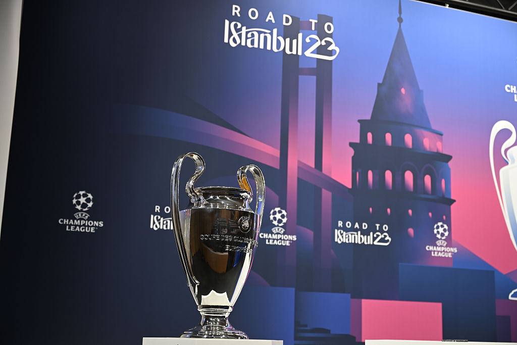 The UEFA Champions League title trophy on display at the UEFA Headquarters, The House of the European Football, in Nyon, Switzerland, November 7, 2022. /CFP