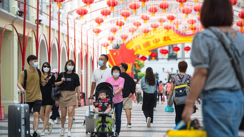 People are seen at Senado Square in south China's Macao Special Administrative Region, August 27, 2022. /Xinhua