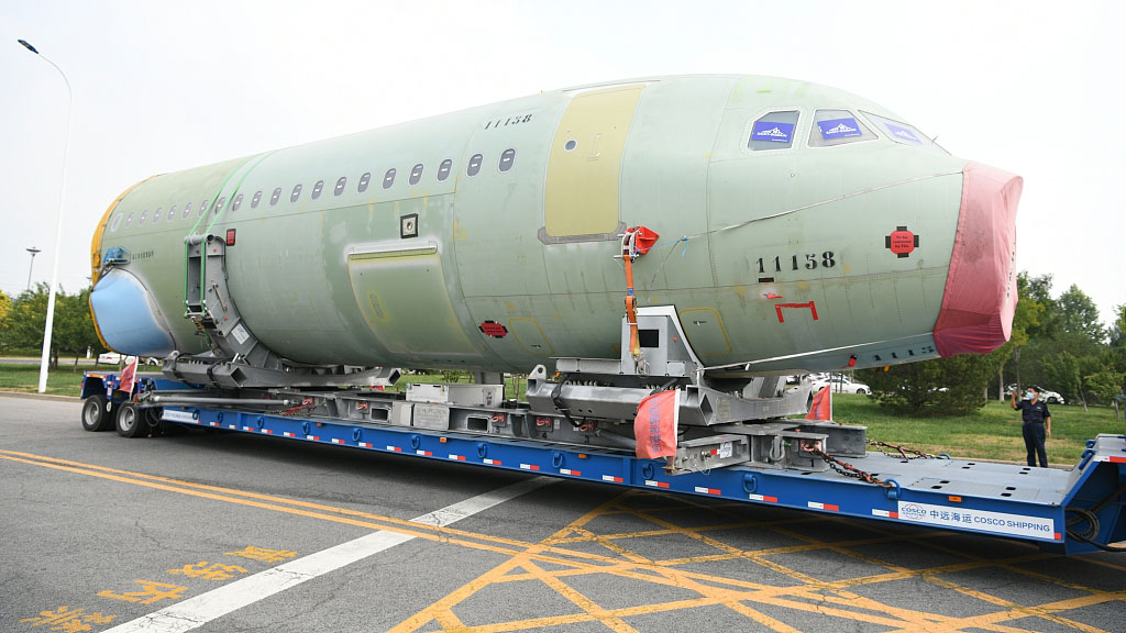 The first batch of A321 parts are delivered for assembly in Tianjin, China, September 13, 2022. /CFP