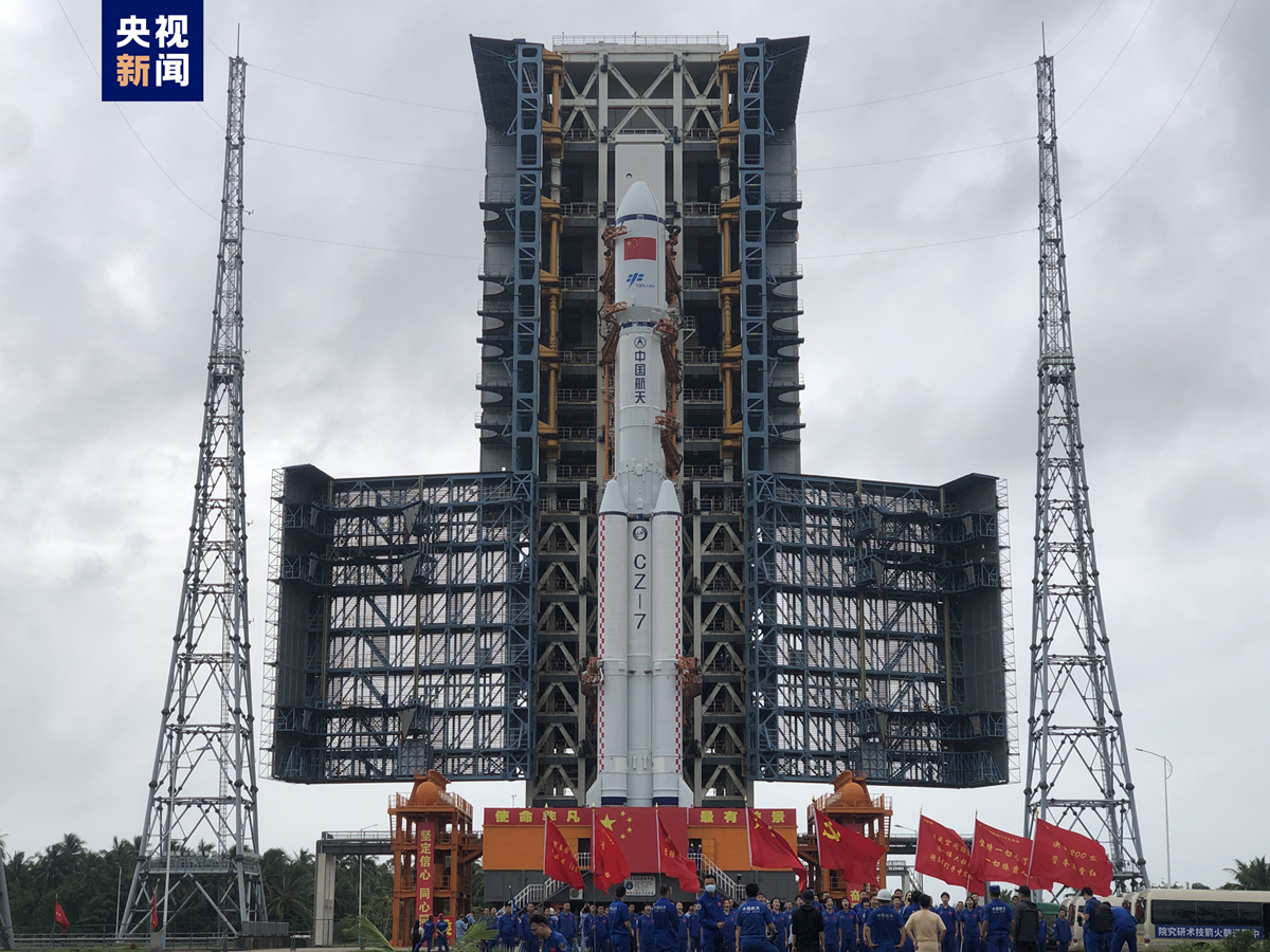 A Long March-7 carrier rocket carrying the Tianzhou-5 cargo craft is at the launch pad at the Wenchang Spacecraft Launch Site in south China's Hainan Province, November 9, 2022. /China Media Group