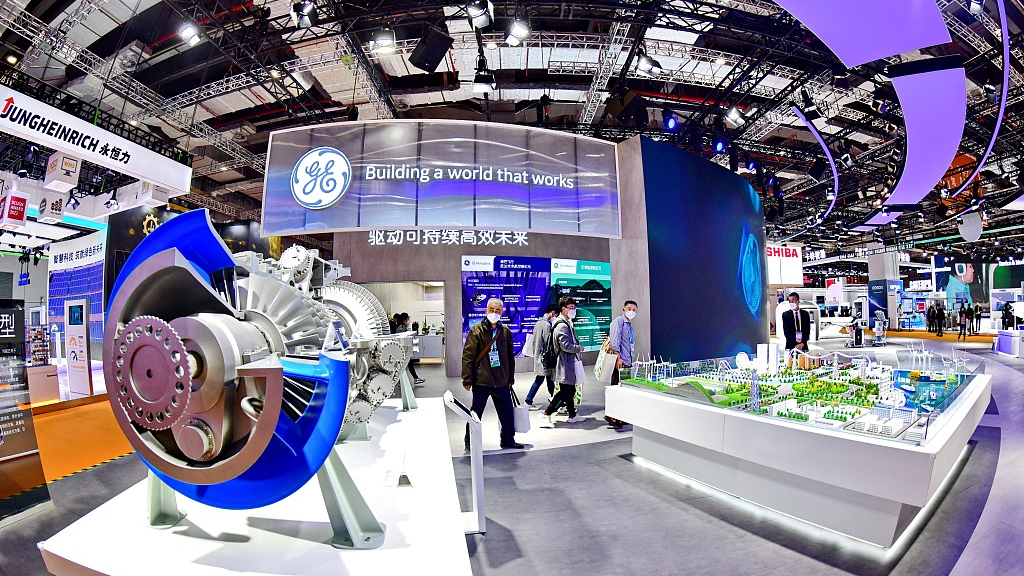 The General Electric booth during the fifth CIIE, at the National Exhibition and Convention Center in Shanghai, China, November 8, 2022. /CFP 