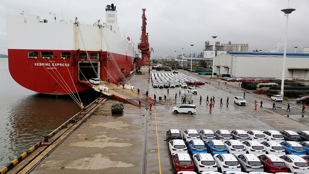 Cars waiting to be exported at a dock in east China's Jiangsu Province, July 7, 2021. /CFP