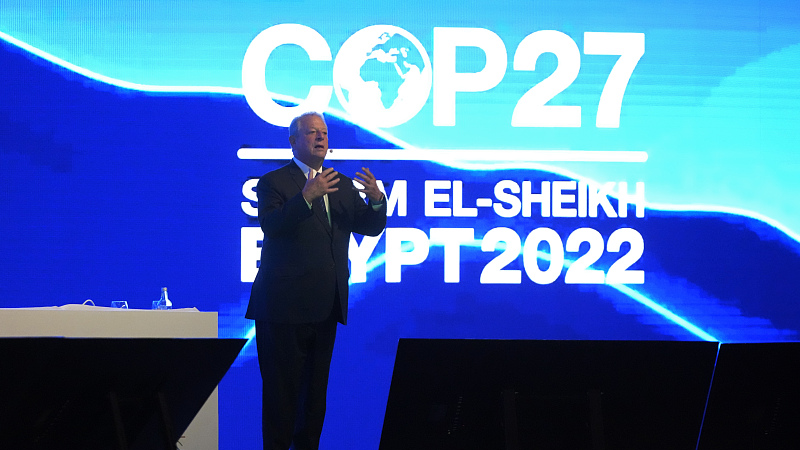 Former U.S. Vice President Al Gore speaks during a session at the COP27 UN Climate Summit, Sharm el-Sheikh, Egypt, November 9, 2022. /CFP 