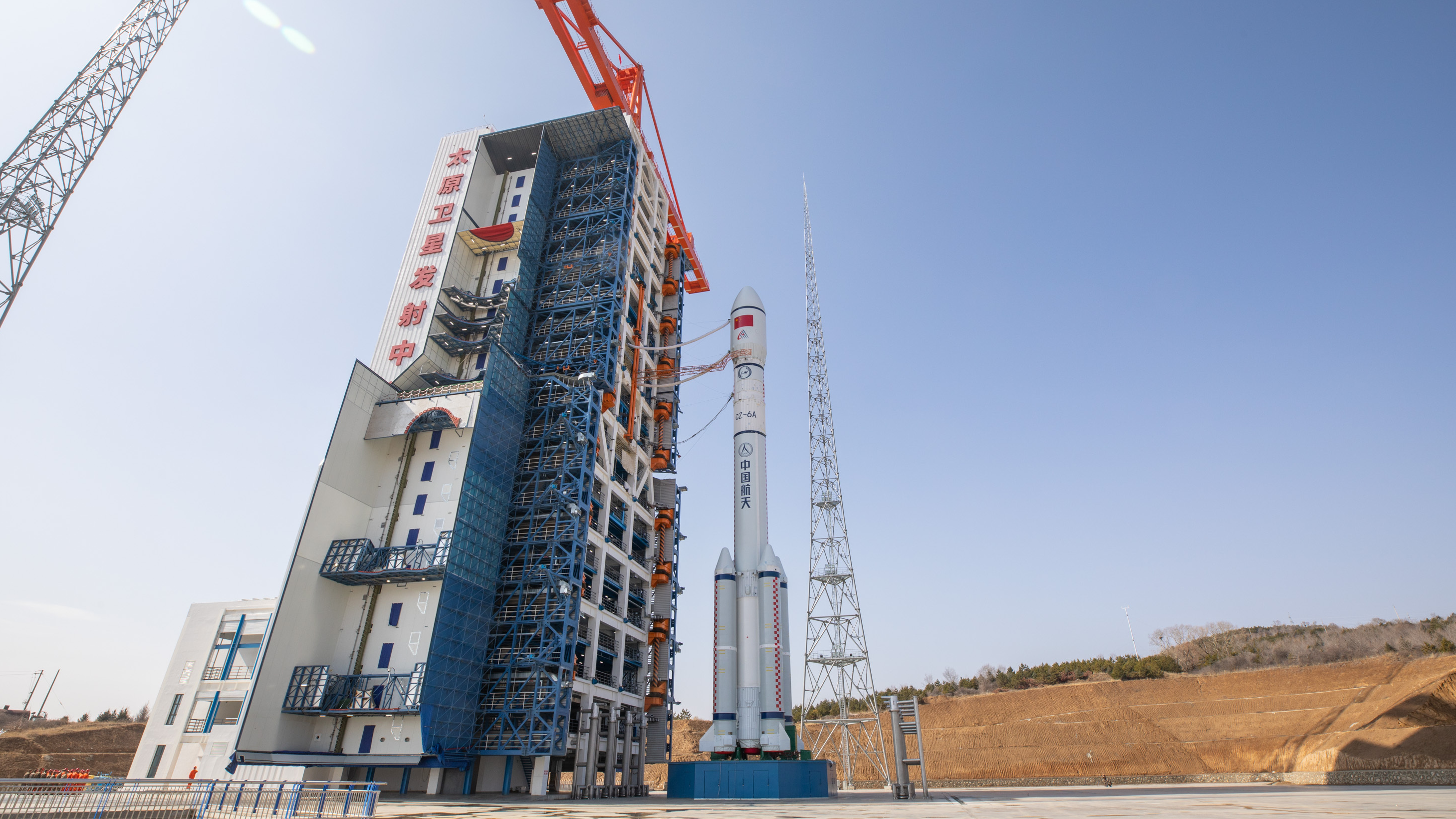 A Long March-6A rocket carrying a Yunhai-3 satellite at Taiyuan Satellite Launch Center in north China's Shanxi Province. /CMG
