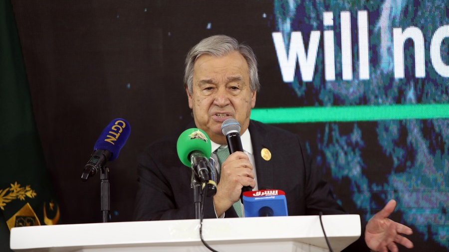 United Nations Secretary-General Antonio Guterres speaks on the sidelines of the 27th session of the Conference of the Parties (COP27) to the United Nations Framework Convention on Climate Change in Sharm El-Sheikh, Egypt, November 7, 2022. /Xinhua 