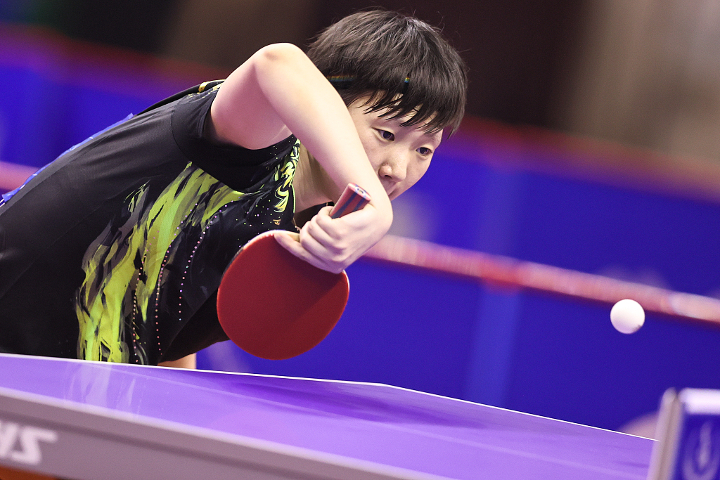 Wang Manyu of China in action during the women's singles final of the China National Table Tennis Championships in Huangshi, China, November 11, 2022. /CFP