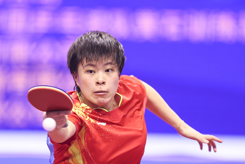 Wang Yidi of China in action during the women's singles final of the China National Table Tennis Championships in Huangshi, China, November 11, 2022. /CFP