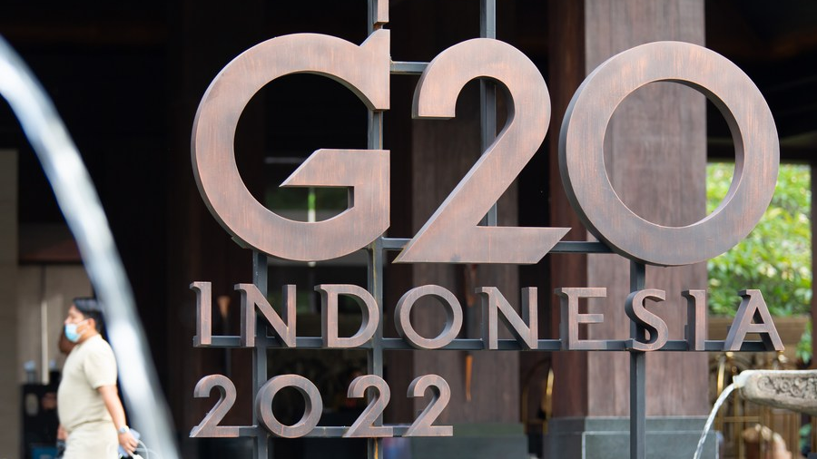 The logo for the upcoming 17th Group of 20 (G20) Summit outside Apurva Kempinski, the main venue for the summit in Bali, Indonesia, November 12, 2022. /Xinhua