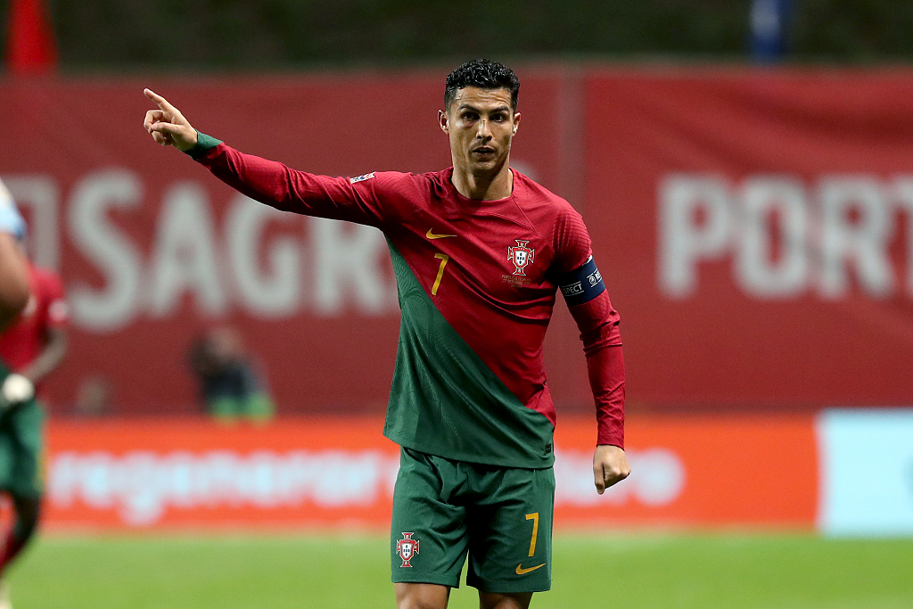Cristiano Ronaldo of Portugal looks on in the UEFA Nations League game against Spain at the Municipal Stadium in Braga, Portugal, September 27, 2022. /CFP