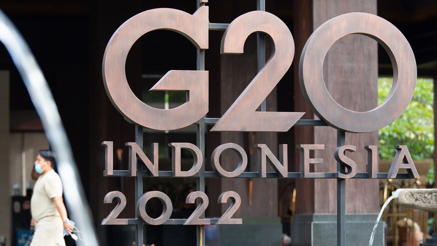 The logo for the 17th Group of 20 (G20) Summit outside Apurva Kempinski, the main venue for the summit in Bali, Indonesia, November 12, 2022 . /Xinhua