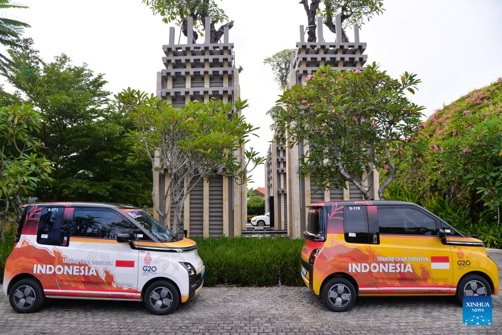 Wuling Air EVs are pictured at the main venue of the 17th Group of 20 (G20) Summit in Bali, Indonesia, Nov. 12, 2022. /Xinhua