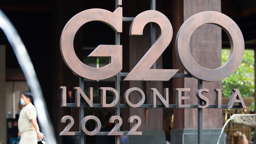 The logo for the 17th Group of 20 (G20) Summit outside Apurva Kempinski, the main venue for the summit in Bali, Indonesia, November 12, 2022. /Xinhua