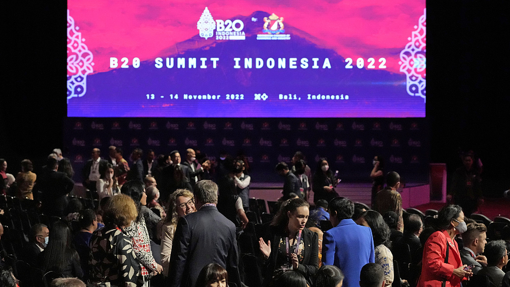 Delegates arrive to attend the Business 20 Summit ahead of the 17th Group of 20 Summit in Nusa Dua, Bali, Indonesia, November 13, 2022. /CFP