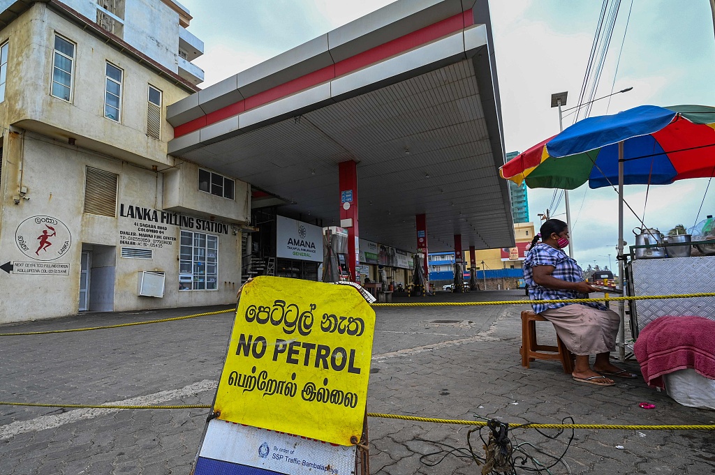 A sign reading 'No Petrol' is seen at a closed Ceylon Petroleum Corporation fuel station in Colombo August 26, 2022. /CFP