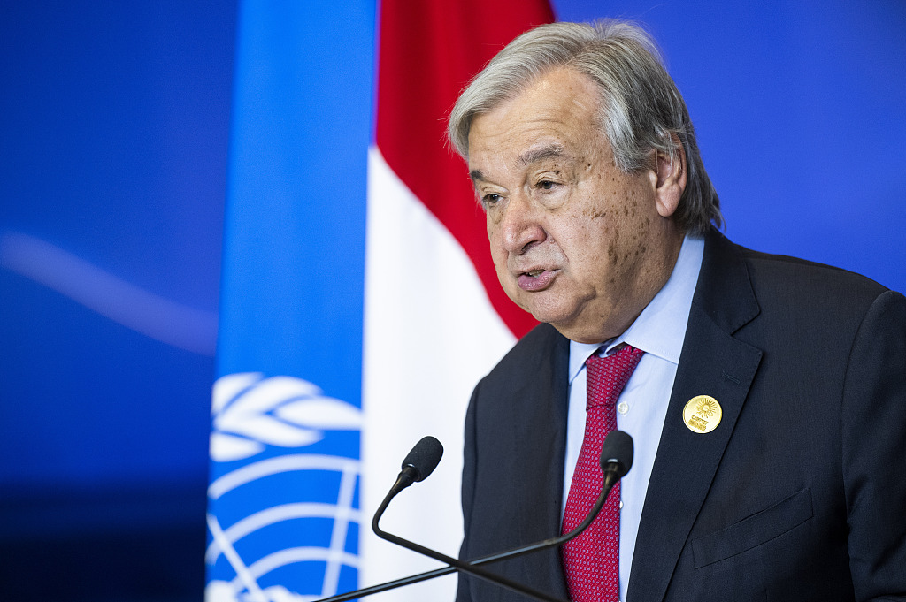 Antonio Guterres, secretary-general of the United Nations, speaks during a press conference at the UN Climate Summit COP27. /CFP