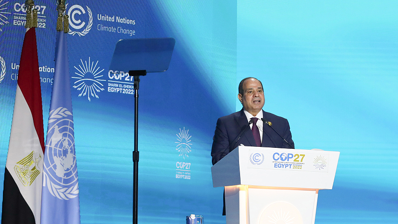 Egypt Prisident Abdel Fattah Al Sisi speaks at COP27, Sharm El Sheikh, Egypt, November 7, 2022. /CFP 