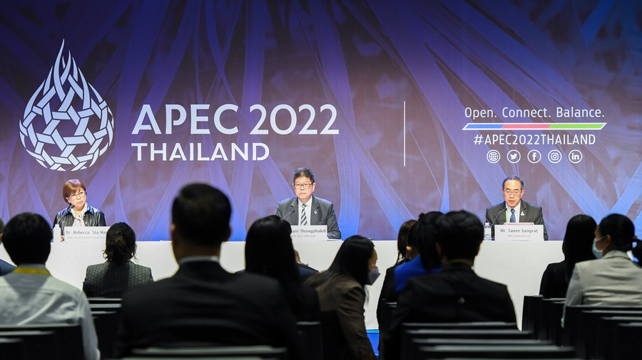 The press conference after the Asia-Pacific Economic Cooperation (APEC) Senior Officials' Meeting in Bangkok, Thailand, November 16, 2022. /Xinhua