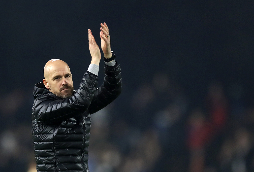 Erik ten Hag, manager of Manchester United, looks on during the Premier League game against Fulham at the Craven Cottage stadium in London, England, November 13, 2022. /CFP
