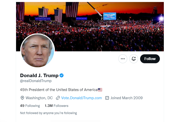 Donald Trump's Twitter account hit 1.3 million followers by 1:40 p.m. Beijing Time on Sunday after it was reinstated by Elon Musk. /CGTN