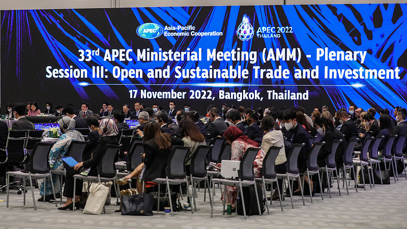 Delegates attend the APEC Open and Sustainable Trade and Investment meeting in Bangkok, Thailand, November 17, 2022. /CFP