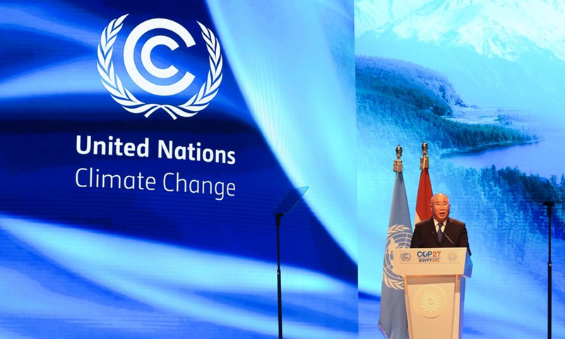 China's Special Envoy for Climate Change Xie Zhenhua addresses the Climate Implementation Summit at the COP27 in Sharm el-Sheikh, Egypt, November 8, 2022. /Xinhua