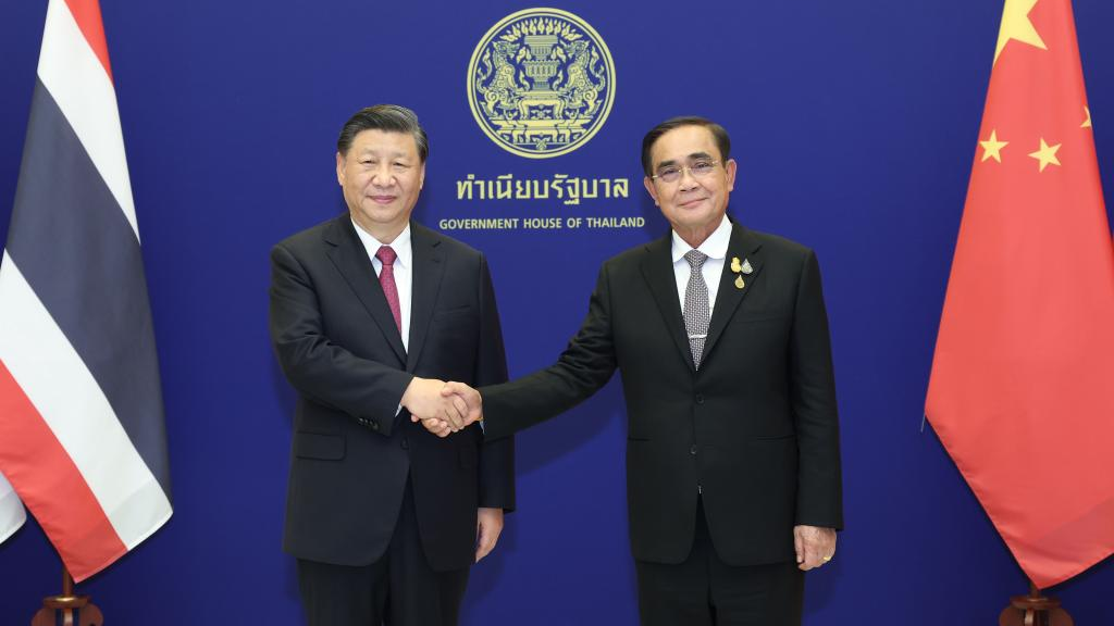 Chinese President Xi Jinping holds talks with Thai Prime Minister Prayut Chan-o-cha at the Government House in Bangkok, Thailand, November 19, 2022. /Xinhua