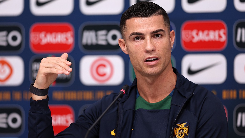 Cristiano Ronaldo of Portugal talks during the Portugal Press Conference in Doha, Qatar, November 21, 2022. /CFP
