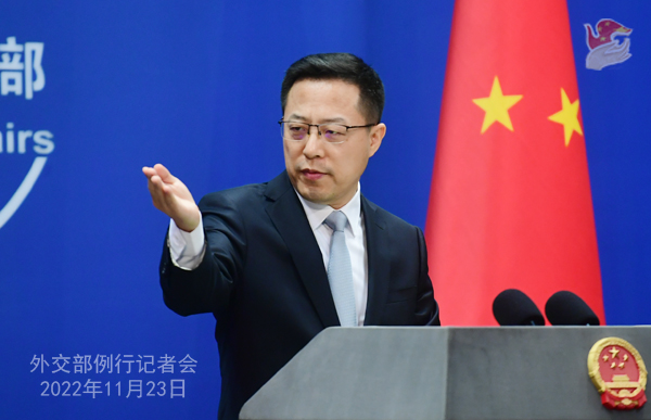 Chinese Foreign Ministry spokesperson Zhao Lijian answers questions at a regular press conference in Beijing, China, November 23, 2022. /Chinese Foreign Ministry