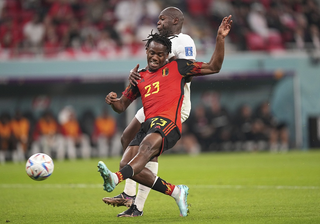 Michy Batshuayi (#23) of Belgium shoots to score in the FIFA World Cup game against Canada at the Ahmad Bin Ali Stadium in Qatar, November 23, 2022. /CFP