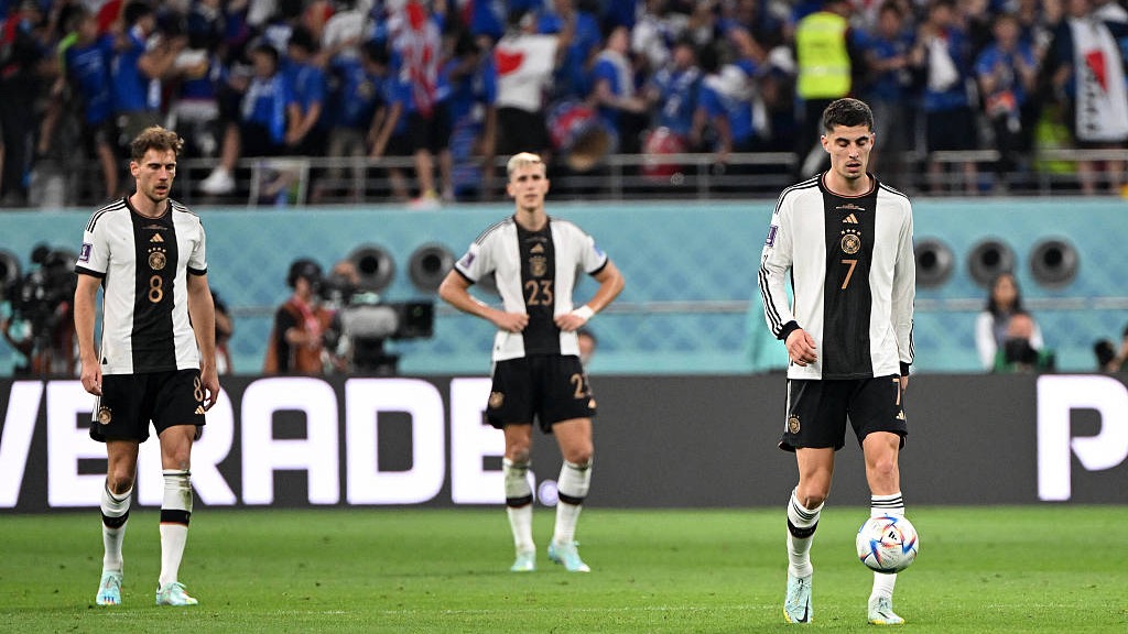 Germany players react after their 2-1 loss to Japan during their World Cup group match at Khalifa International Stadium in Doha, Qatar, November 23, 2022. /CFP