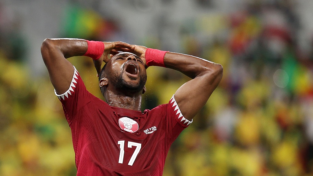 Ismail Mohamad of Qatar reacts after a missed chance during their World Cup clash with Senegal at Al Thumama Stadium in Doha, Qatar, November 25, 2022. /CFP