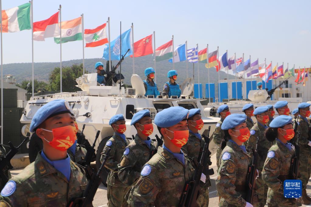 Chinese peacekeeping troops attend a ceremony in Tyre, southwestern city of Lebanon, August 3, 2022. /Xinhua