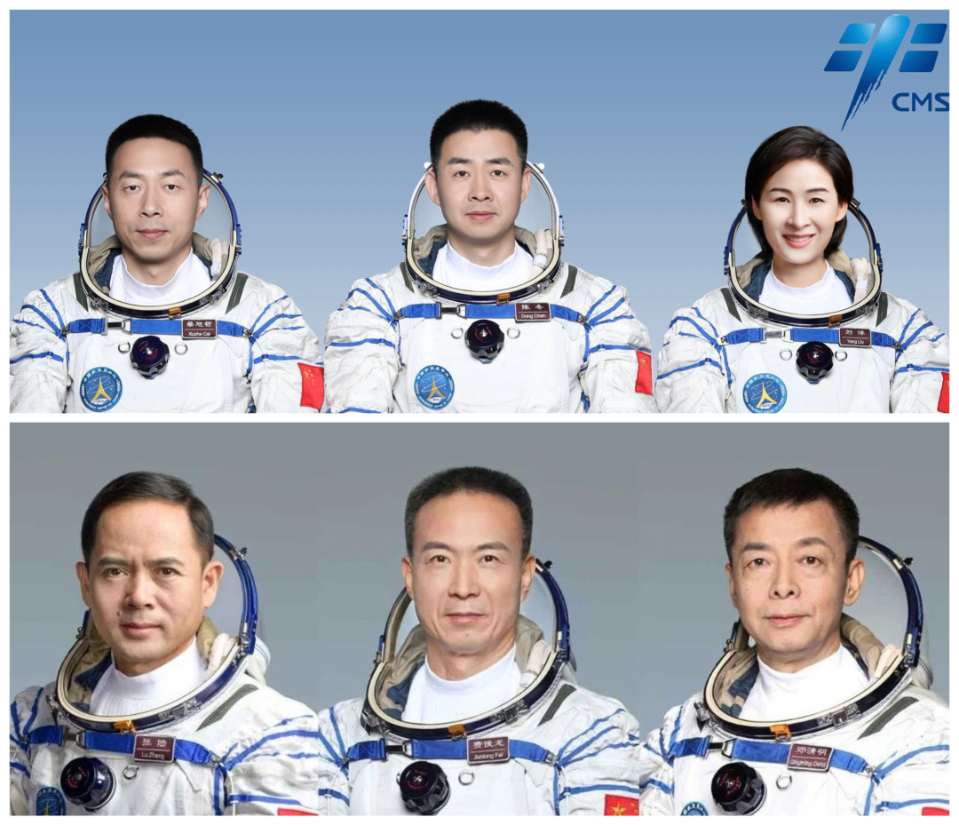 The Shenzhou-15 crew members (second row) will be greeted by the Shenzhou-14 taikonauts (first row) currently aboard the China Space Station. /CMSA