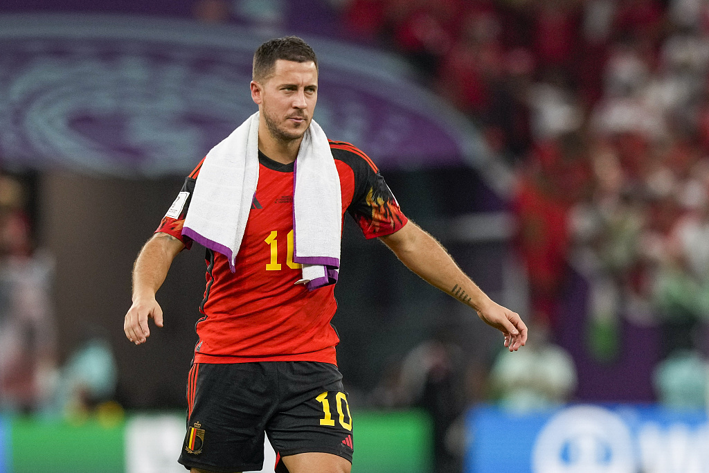 Eden Hazard of Belgium looks on in the FIFA World Cup game against Morocco at Al Thumama Stadium in Doha, Qatar, November 27, 2022. /CFP 