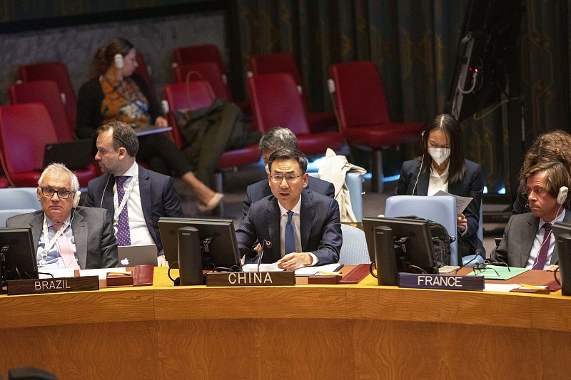 China's deputy permanent representative to the UN Geng Shuang speaks during a meeting at the UN headquarters in New York, U.S., October 21, 2022. /CFP